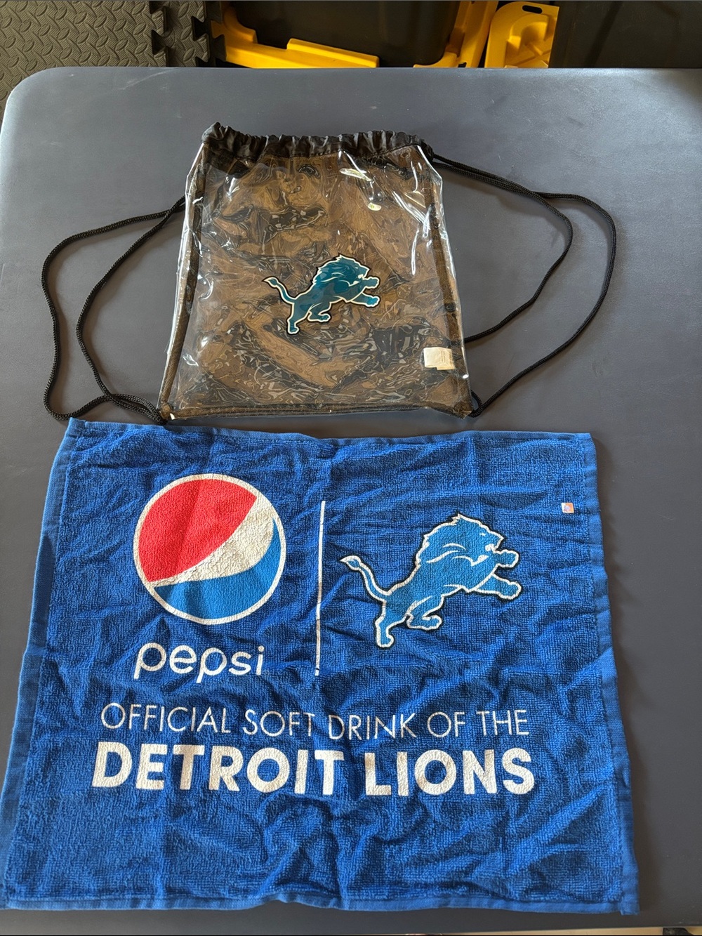 NFL Detroit Lions Clear Drawstring Backpack with Blue Rally Towel